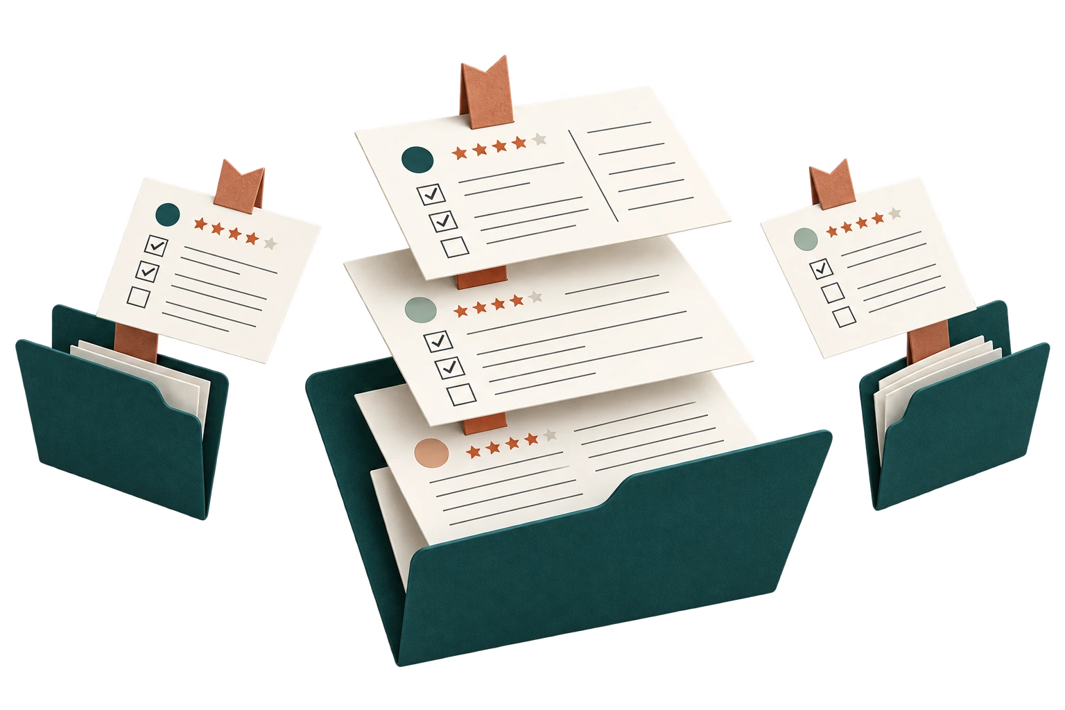Template sheets shared between teal folders in a floating paper collection